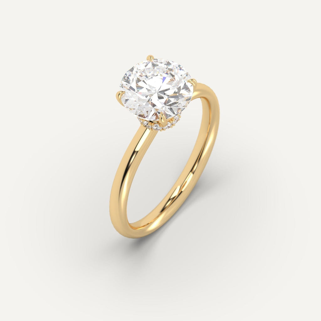 Yellow Gold Hidden Halo Round Cut Diamond Ring Setting