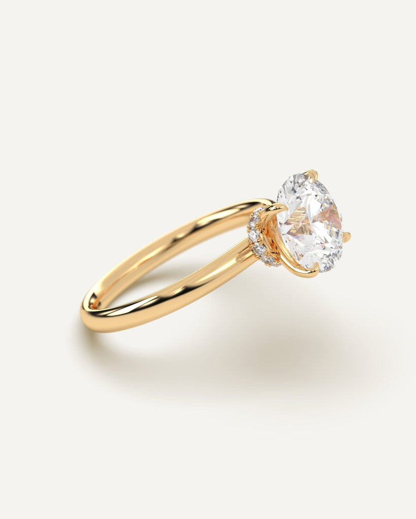 Gold Hidden Halo Round Cut Diamond Ring Setting No Diamond