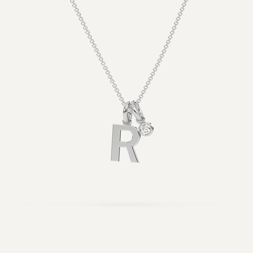 Diamond R white gold necklace