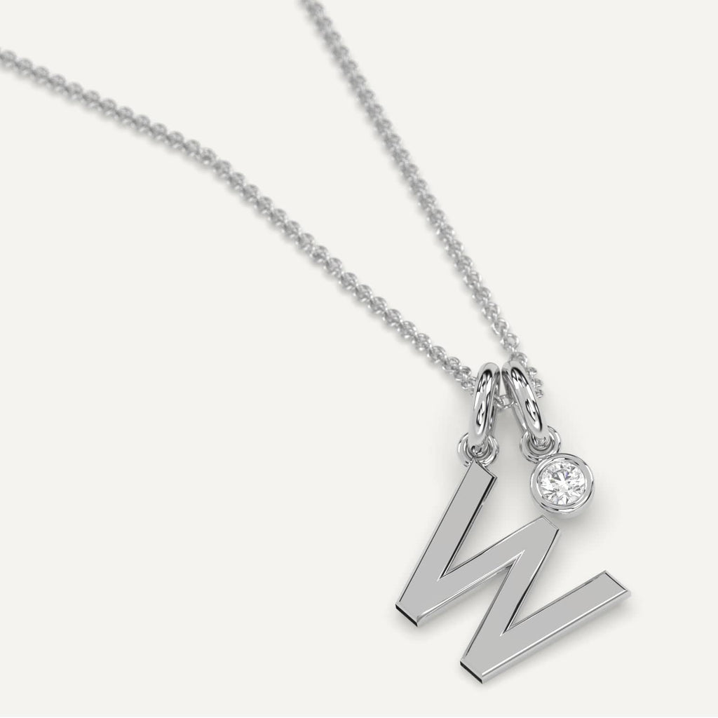 Letter W Necklace Diamond White Gold