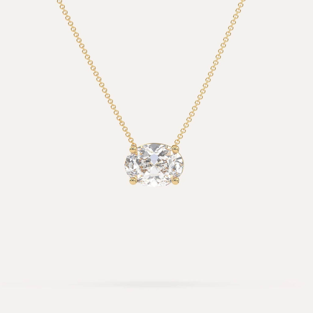 Oval Floating Diamond Necklace on Model in 14K Yellow Gold