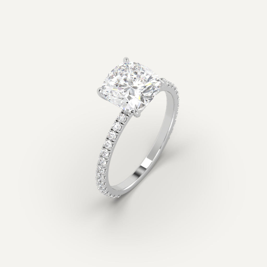 White Gold Pave Cushion Cut Diamond Ring Setting