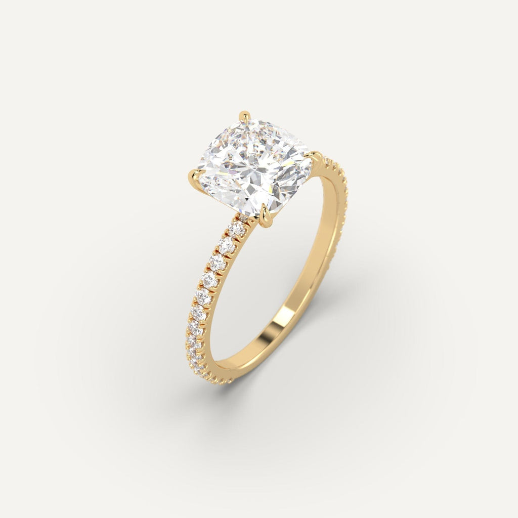 Yellow Gold Pave Cushion Cut Diamond Ring Setting