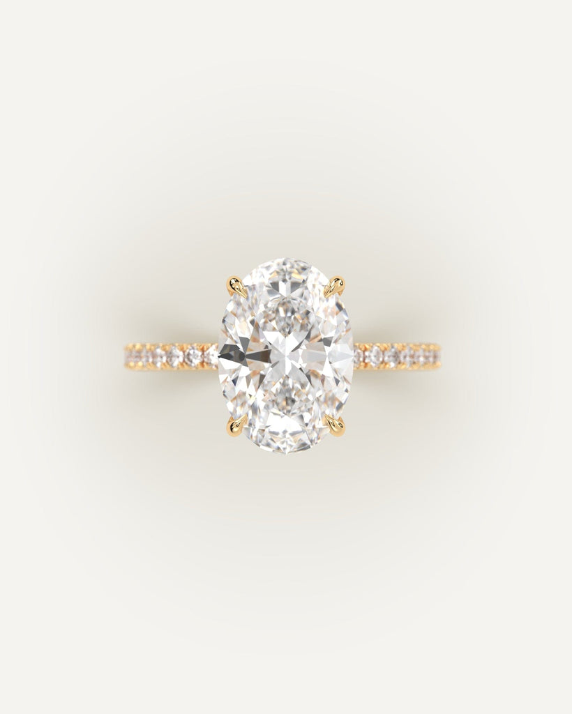 Gold Pave Oval Cut Diamond Ring Setting No Diamond