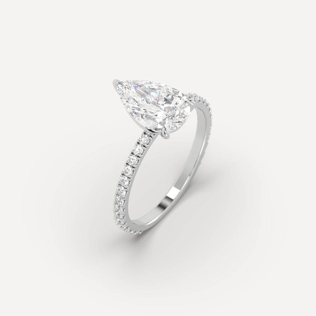 White Gold Pave Pear Cut Diamond Ring Setting