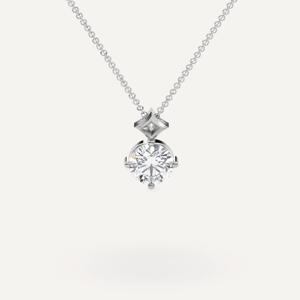 Classic Simple One Diamond Pendant Necklace in White Gold