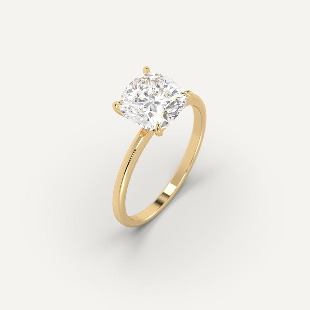 Yellow Gold Solitaire Cushion Cut Diamond Ring Setting