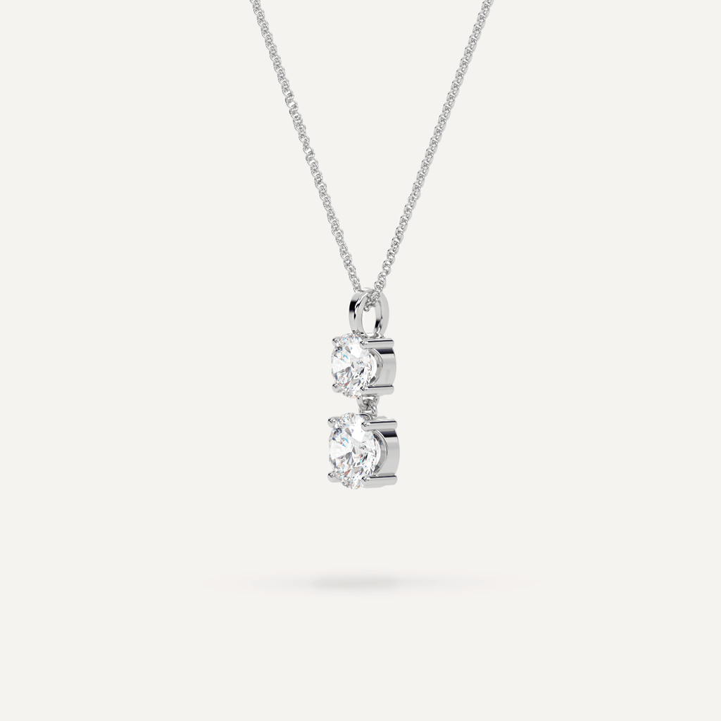 Side View of Duo Diamond Drop Pendant in White Gold 14K